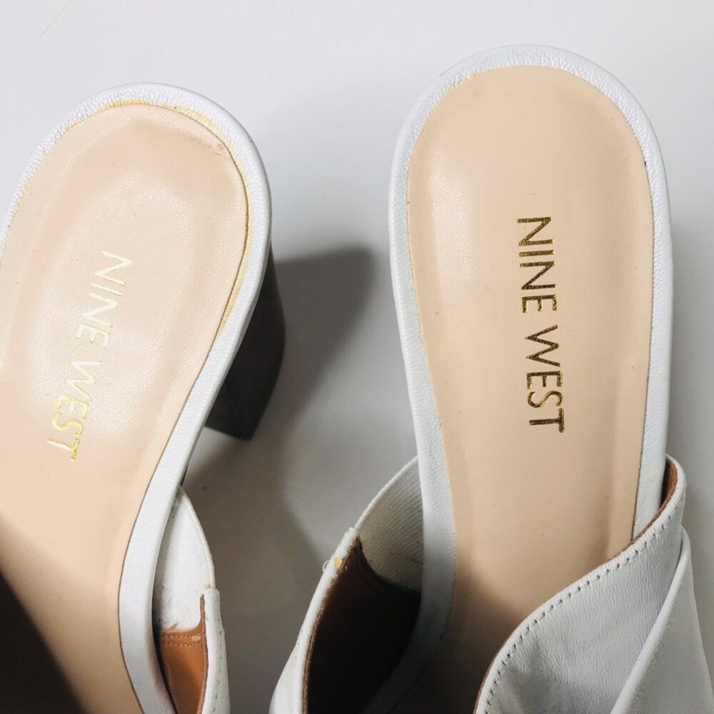 Nine West Womens Byron Mules Heel White Slip On High Peep Toe Stacked Block 7.5 - Picture 8 of 8